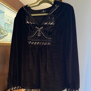 Curations Black Velvet Embroidered Tunic Top